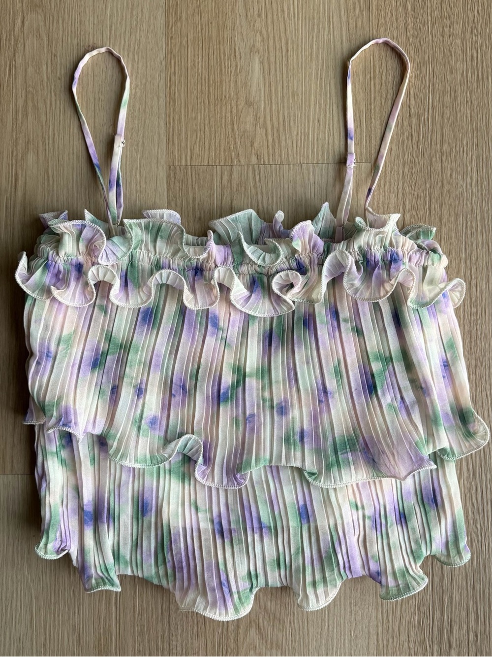 Lush Women’s Ruffle Tiered Spaghetti Strap Tank Top - Pastel Floral Size Medium
